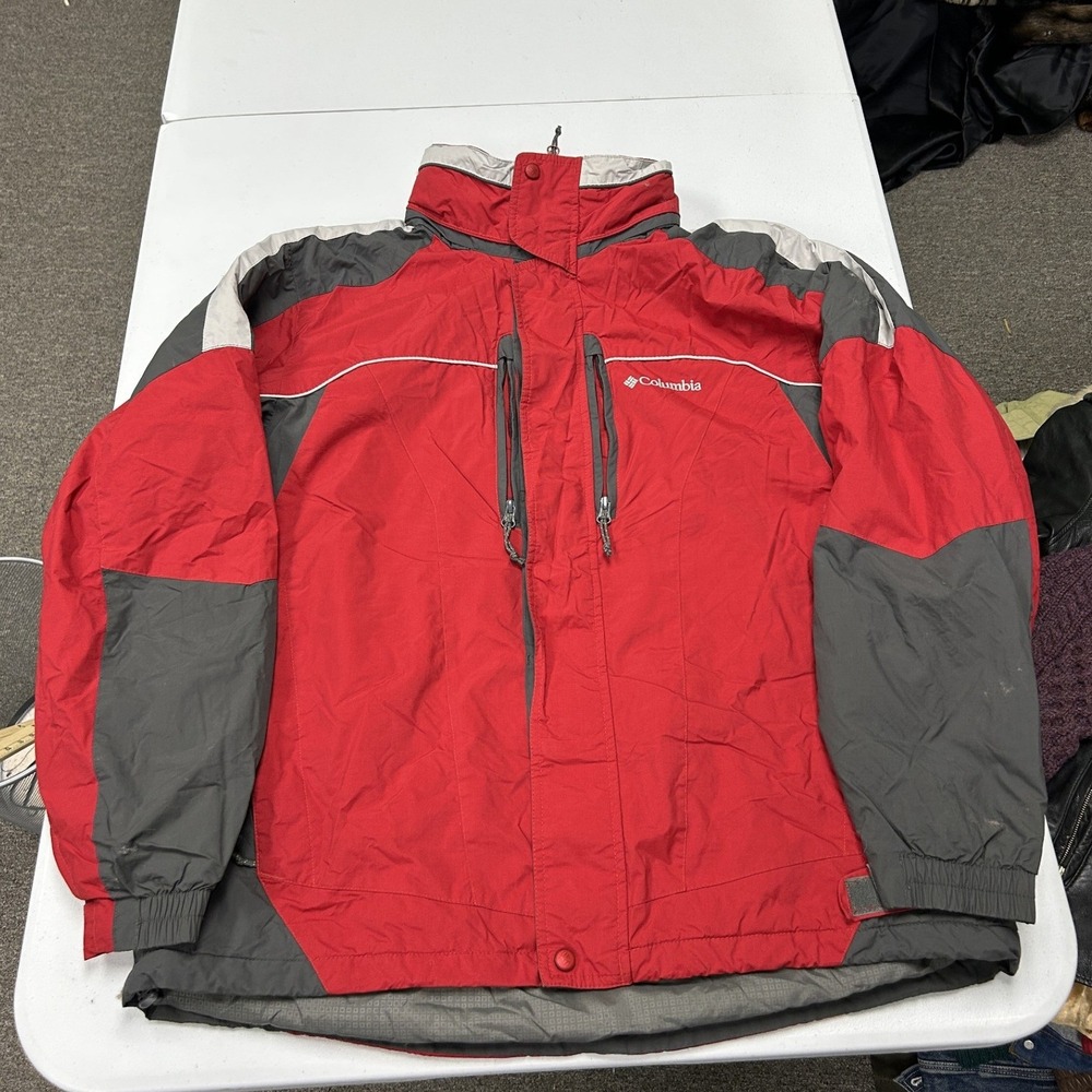 Columbia Winter Jacket Mens Large Red Grey Colorblock Full Zip Heavy Outerwear